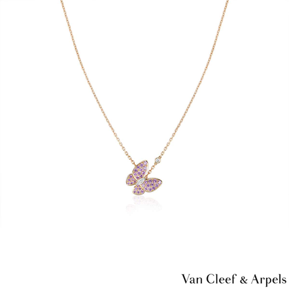 Two Butterfly pendant 18K rose gold, Diamond, Sapphire - Van Cleef & Arpels